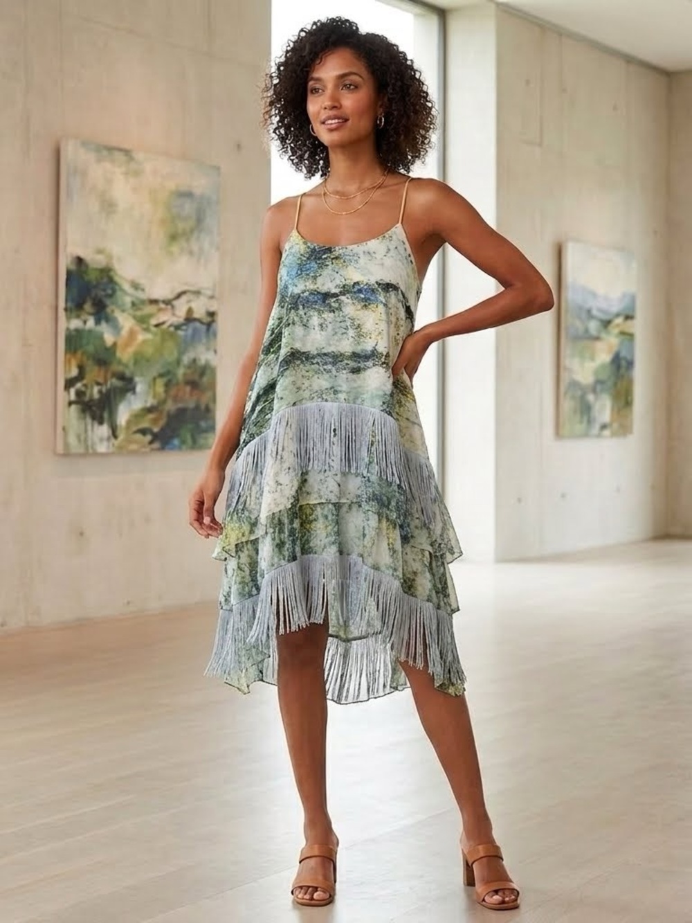 Natalia Romano Silk Fringe Dress - size M
